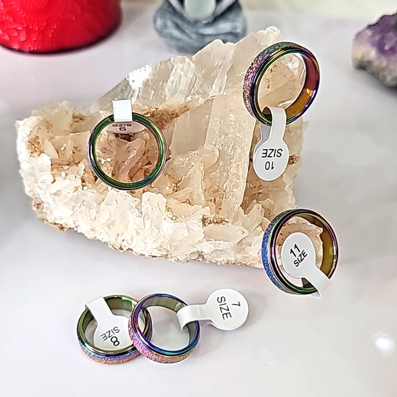 Titanium Stainless Steel ✦ Rainbow Sandblasted Anxiety Spinner Ring Unisex 11 - Picture 5 of 14